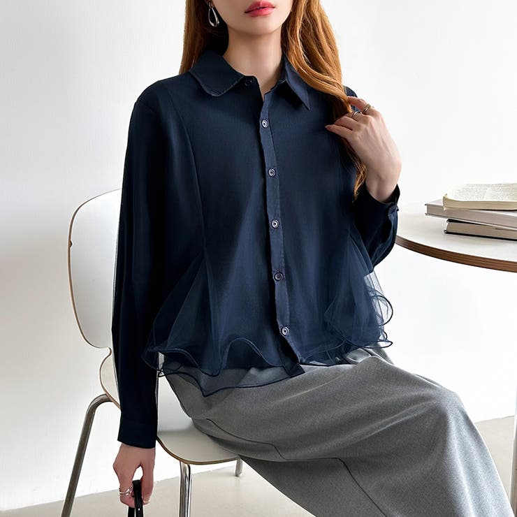 ふんわり揺れる存在感。チュールレイヤードシャツ シアーチュール シャツ | COCOMOMO | 詳細画像17 