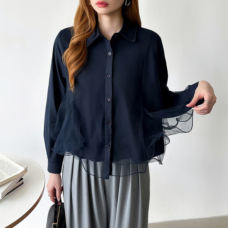 ふんわり揺れる存在感。チュールレイヤードシャツ シアーチュール シャツ | COCOMOMO | 詳細画像18 