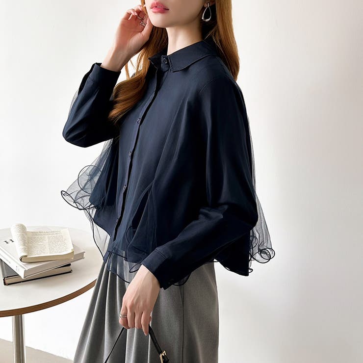 ふんわり揺れる存在感。チュールレイヤードシャツ シアーチュール シャツ | COCOMOMO | 詳細画像19 