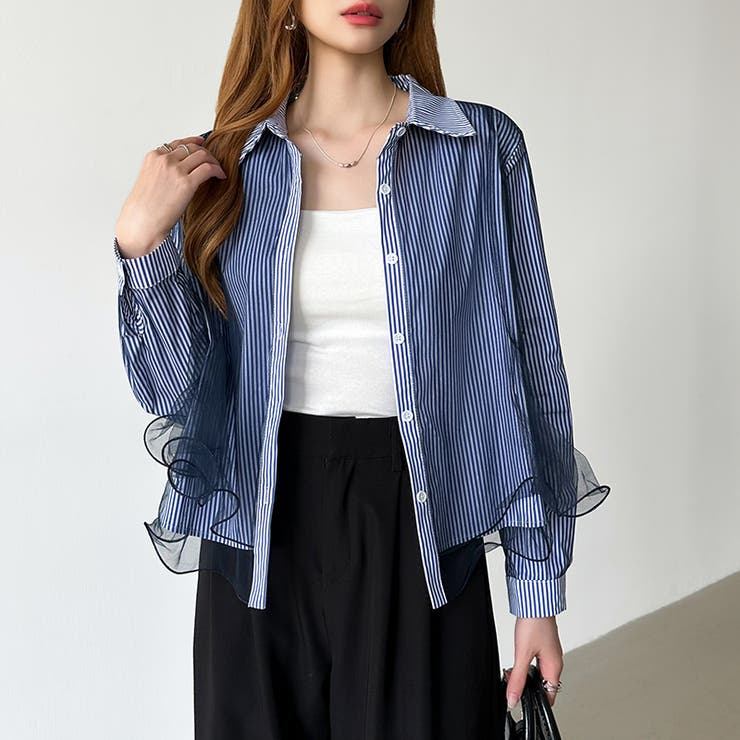 ふんわり揺れる存在感。チュールレイヤードシャツ シアーチュール シャツ | COCOMOMO | 詳細画像2 