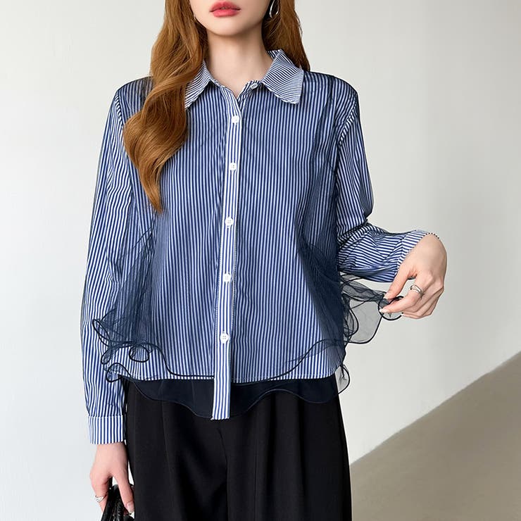 ふんわり揺れる存在感。チュールレイヤードシャツ シアーチュール シャツ | COCOMOMO | 詳細画像4 