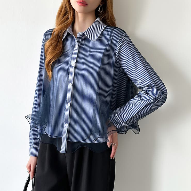 ふんわり揺れる存在感。チュールレイヤードシャツ シアーチュール シャツ | COCOMOMO | 詳細画像5 