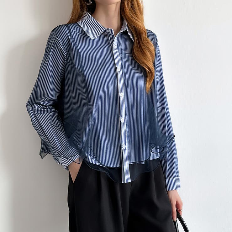 ふんわり揺れる存在感。チュールレイヤードシャツ シアーチュール シャツ | COCOMOMO | 詳細画像6 