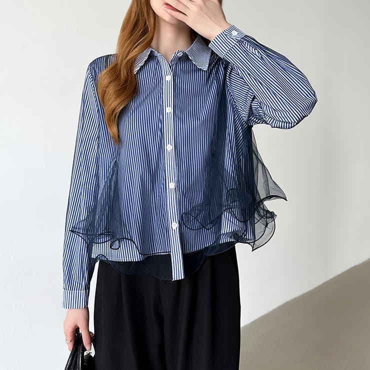 ふんわり揺れる存在感。チュールレイヤードシャツ シアーチュール シャツ | COCOMOMO | 詳細画像8 