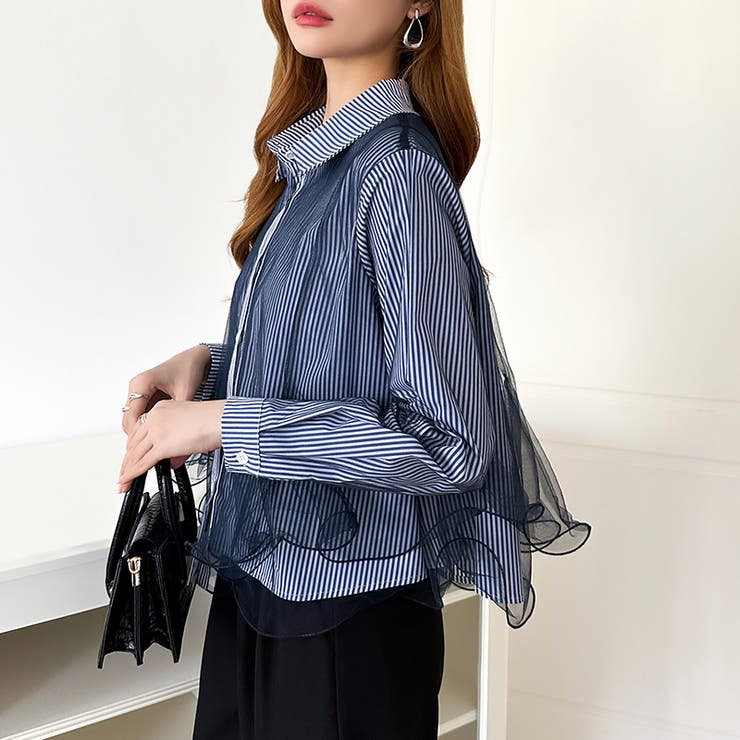 ふんわり揺れる存在感。チュールレイヤードシャツ シアーチュール シャツ | COCOMOMO | 詳細画像9 