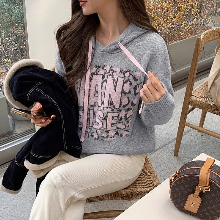 ロゴジャガードニットパーカー ロゴパーカー レオパード柄 | COCOMOMO | 詳細画像16 