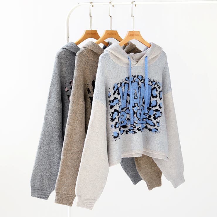 ロゴジャガードニットパーカー ロゴパーカー レオパード柄 | COCOMOMO | 詳細画像19 