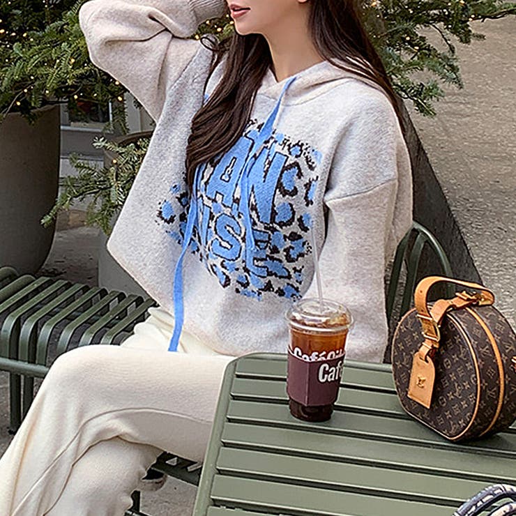 ロゴジャガードニットパーカー ロゴパーカー レオパード柄 | COCOMOMO | 詳細画像2 