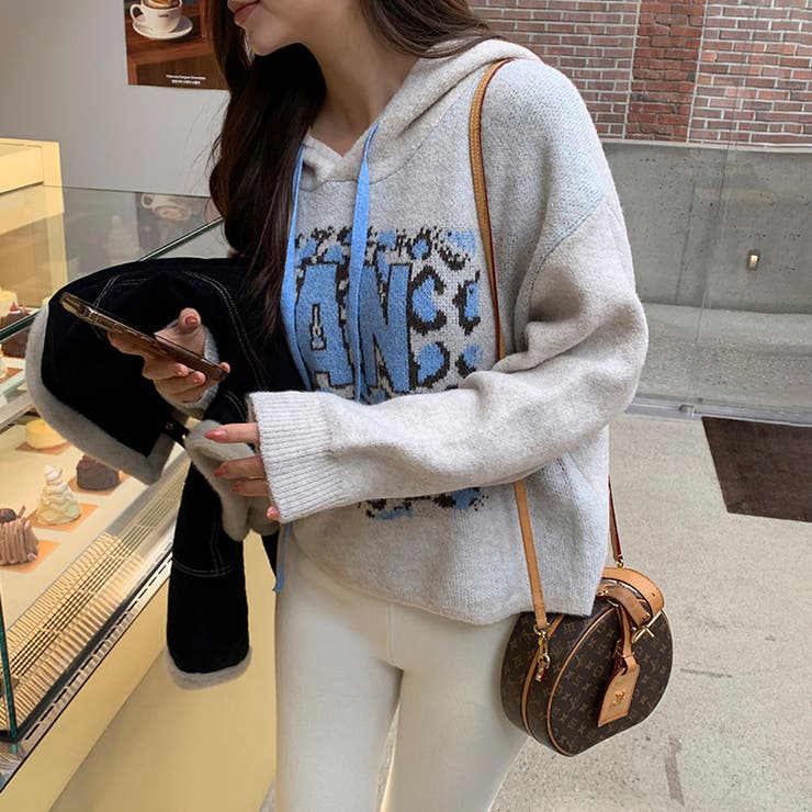 ロゴジャガードニットパーカー ロゴパーカー レオパード柄 | COCOMOMO | 詳細画像7 