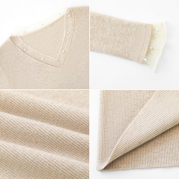 パールチュールvネックトップス レースニット vネックニット | COCOMOMO | 詳細画像16 