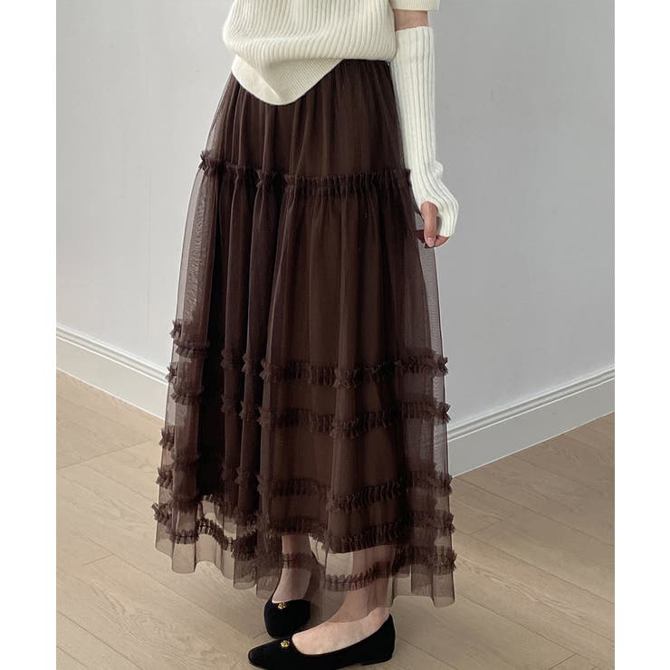 軽やかさで魅せる、ティアードチュールスカート チュールスカート フリル | COCOMOMO | 詳細画像11 