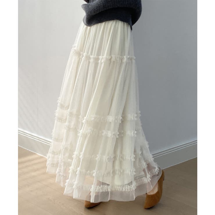 軽やかさで魅せる、ティアードチュールスカート チュールスカート フリル | COCOMOMO | 詳細画像2 