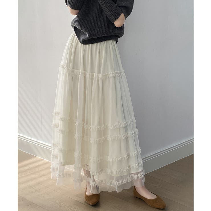 軽やかさで魅せる、ティアードチュールスカート チュールスカート フリル | COCOMOMO | 詳細画像3 