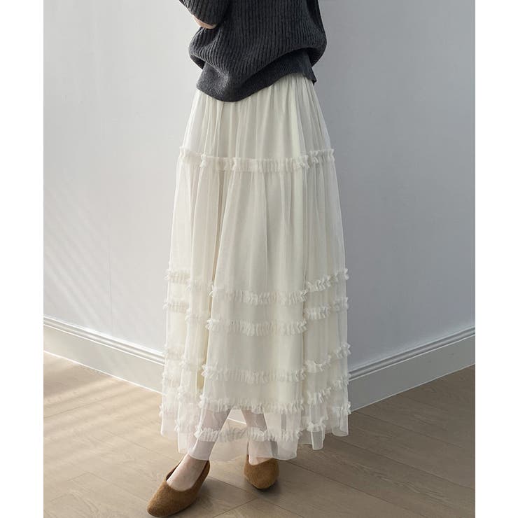 軽やかさで魅せる、ティアードチュールスカート チュールスカート フリル | COCOMOMO | 詳細画像4 
