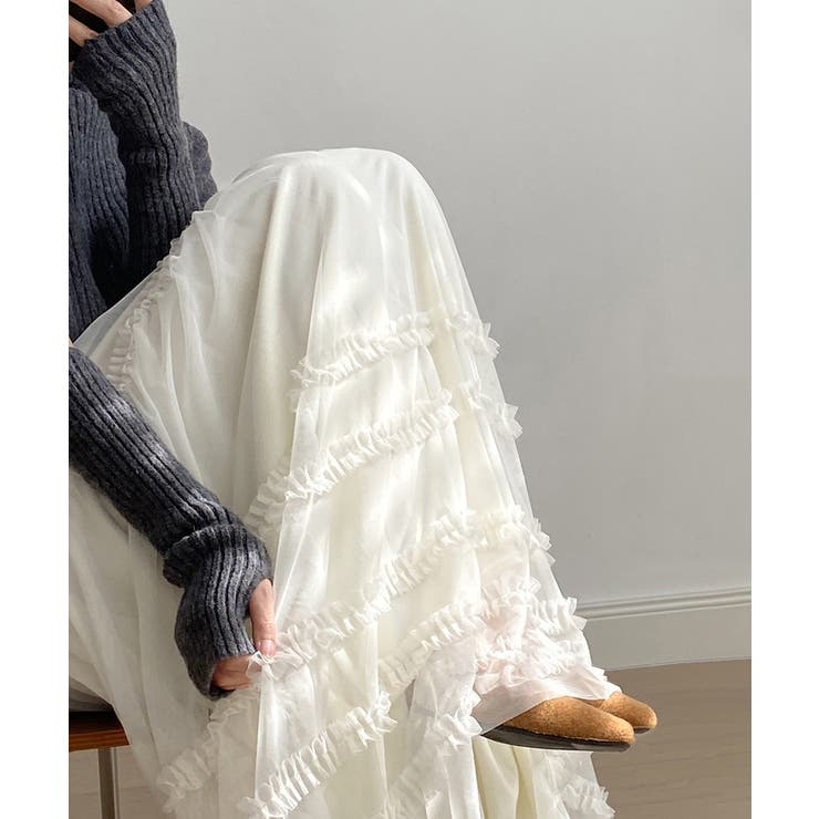 軽やかさで魅せる、ティアードチュールスカート チュールスカート フリル | COCOMOMO | 詳細画像5 