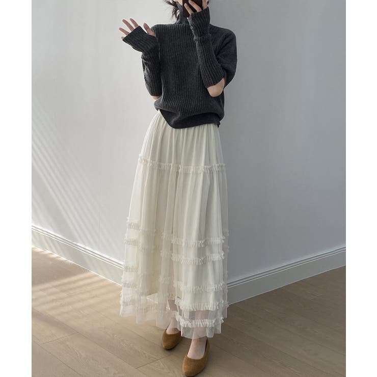 軽やかさで魅せる、ティアードチュールスカート チュールスカート フリル | COCOMOMO | 詳細画像7 