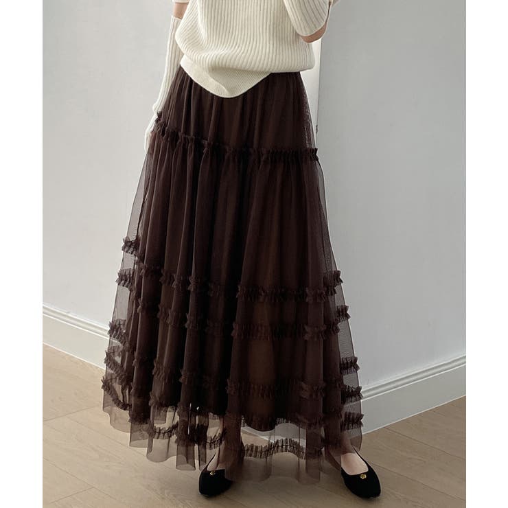 軽やかさで魅せる、ティアードチュールスカート チュールスカート フリル | COCOMOMO | 詳細画像9 