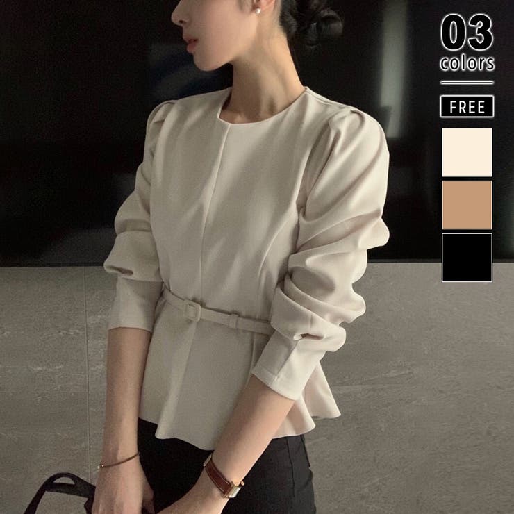 ベルト付きペプラムブラウス ブラウス ペプラムトップス | COCOMOMO | 詳細画像1 