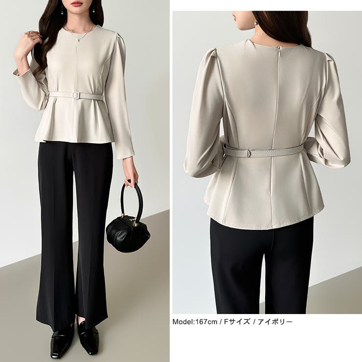 ベルト付きペプラムブラウス ブラウス ペプラムトップス | COCOMOMO | 詳細画像7 