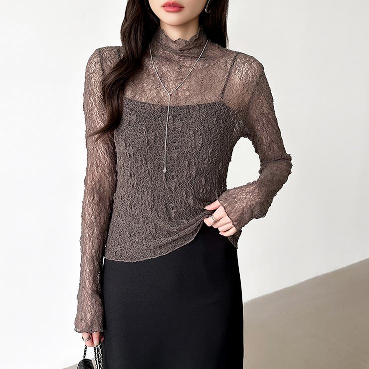 透け感を味方にする、レースシアートップス シアー ハイネック | COCOMOMO | 詳細画像11 