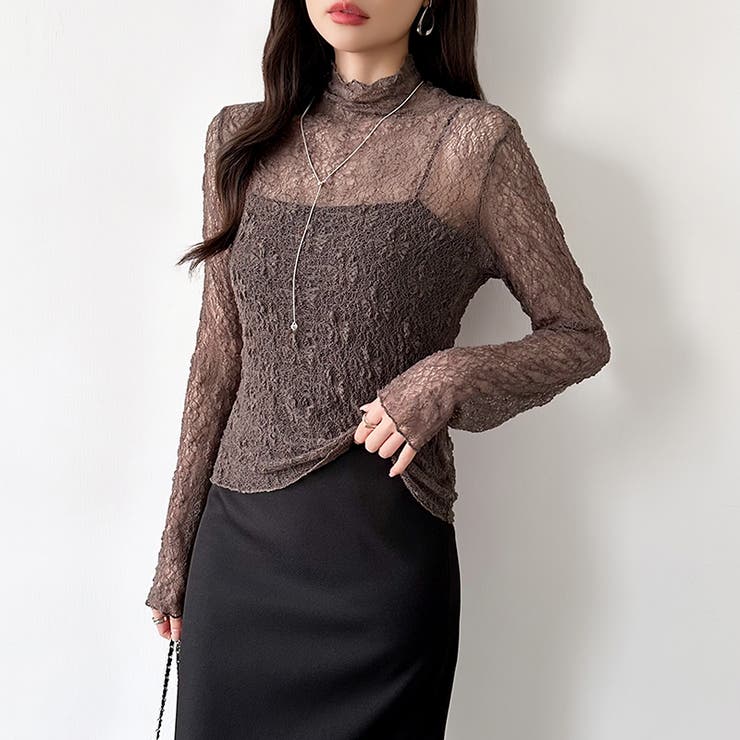 透け感を味方にする、レースシアートップス シアー ハイネック | COCOMOMO | 詳細画像12 