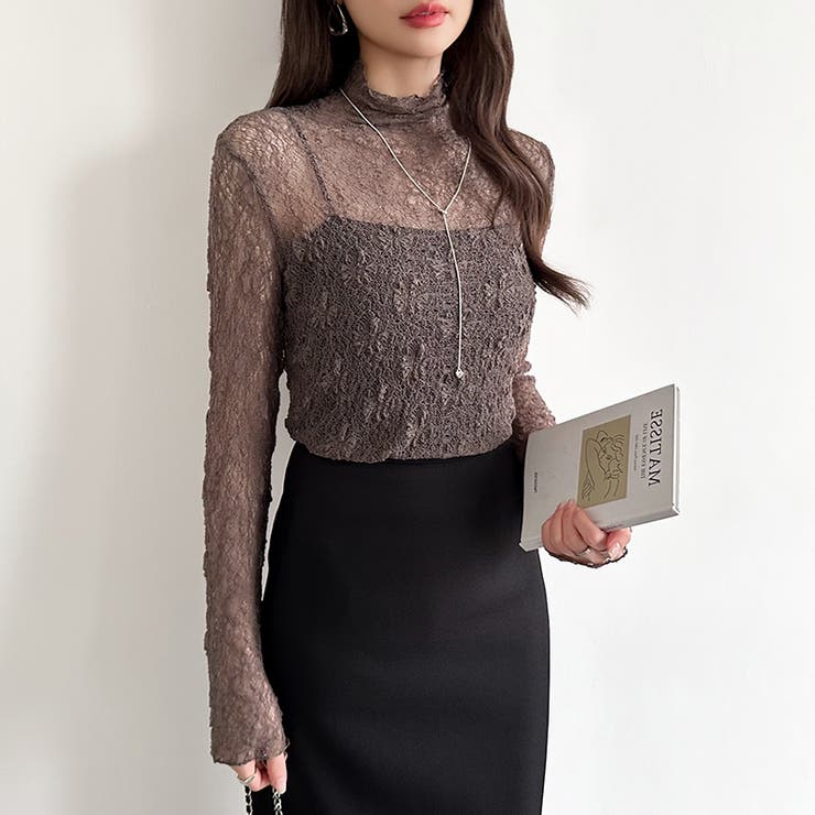 透け感を味方にする、レースシアートップス シアー ハイネック | COCOMOMO | 詳細画像14 