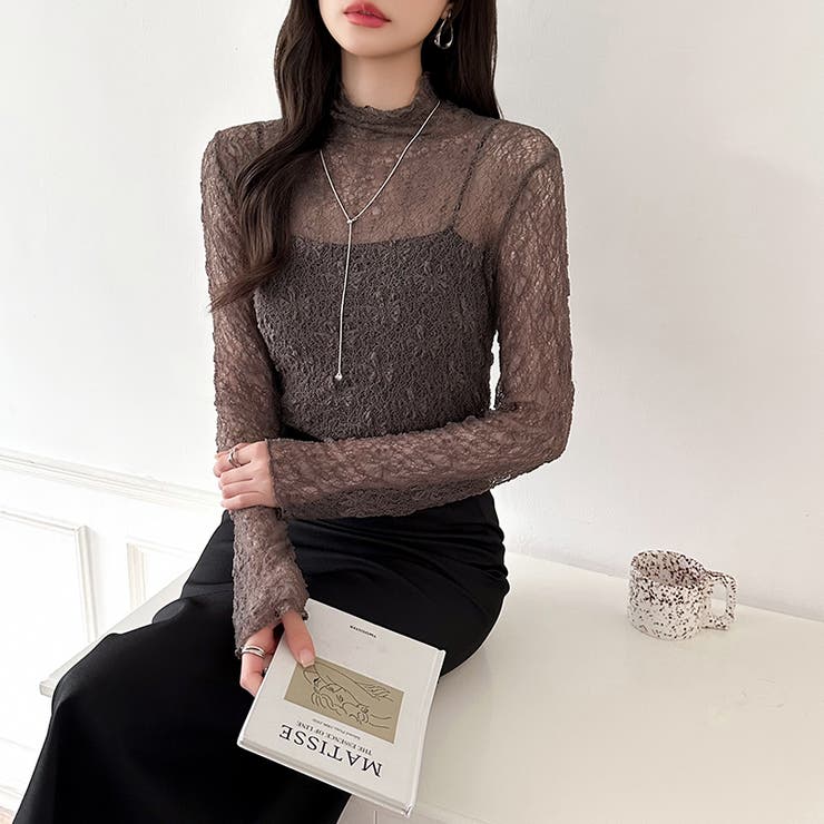 透け感を味方にする、レースシアートップス シアー ハイネック | COCOMOMO | 詳細画像18 