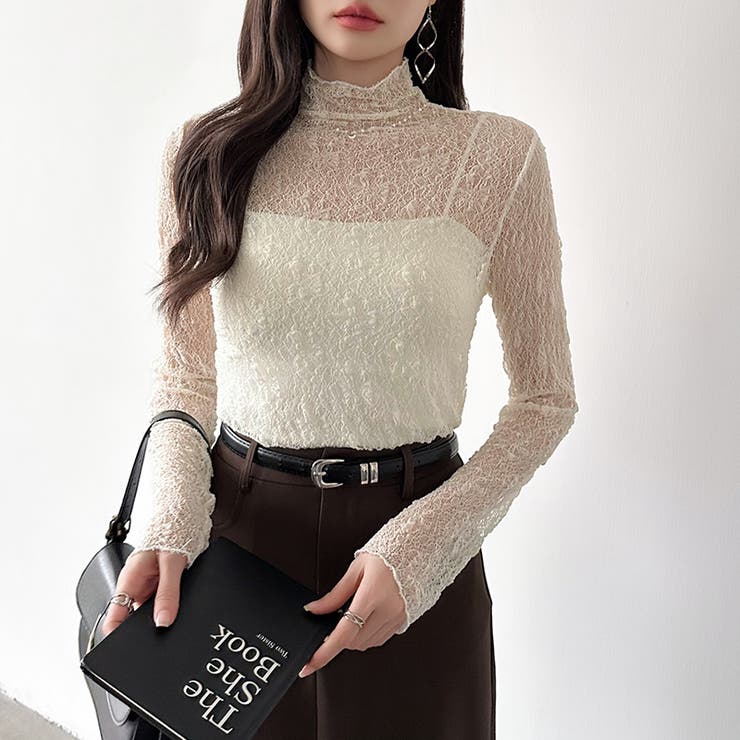 透け感を味方にする、レースシアートップス シアー ハイネック | COCOMOMO | 詳細画像25 