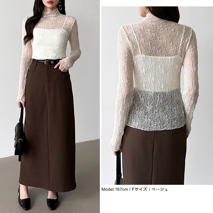 透け感を味方にする、レースシアートップス シアー ハイネック | COCOMOMO | 詳細画像26 