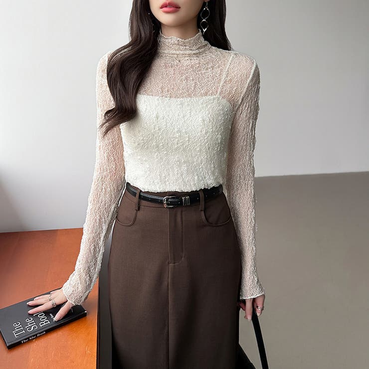 透け感を味方にする、レースシアートップス シアー ハイネック | COCOMOMO | 詳細画像27 