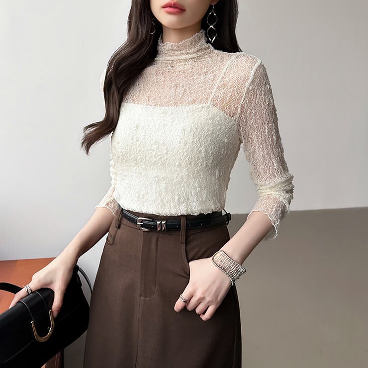 透け感を味方にする、レースシアートップス シアー ハイネック | COCOMOMO | 詳細画像28 