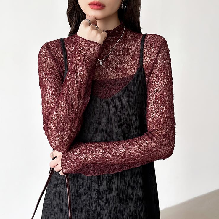 透け感を味方にする、レースシアートップス シアー ハイネック | COCOMOMO | 詳細画像30 