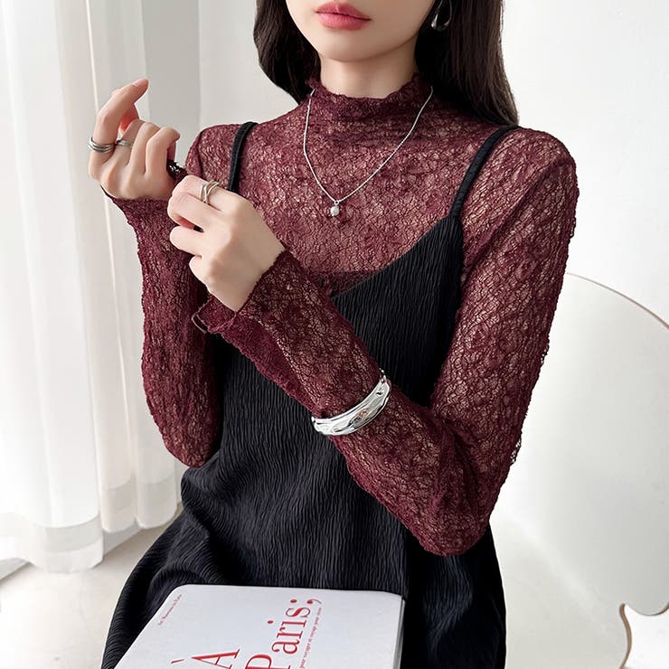 透け感を味方にする、レースシアートップス シアー ハイネック | COCOMOMO | 詳細画像34 