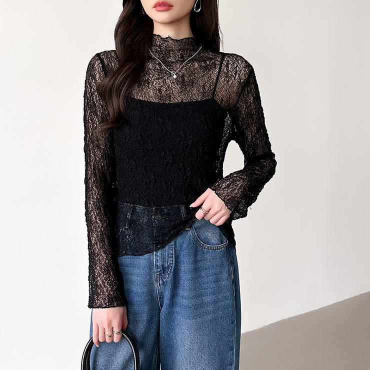 透け感を味方にする、レースシアートップス シアー ハイネック | COCOMOMO | 詳細画像39 