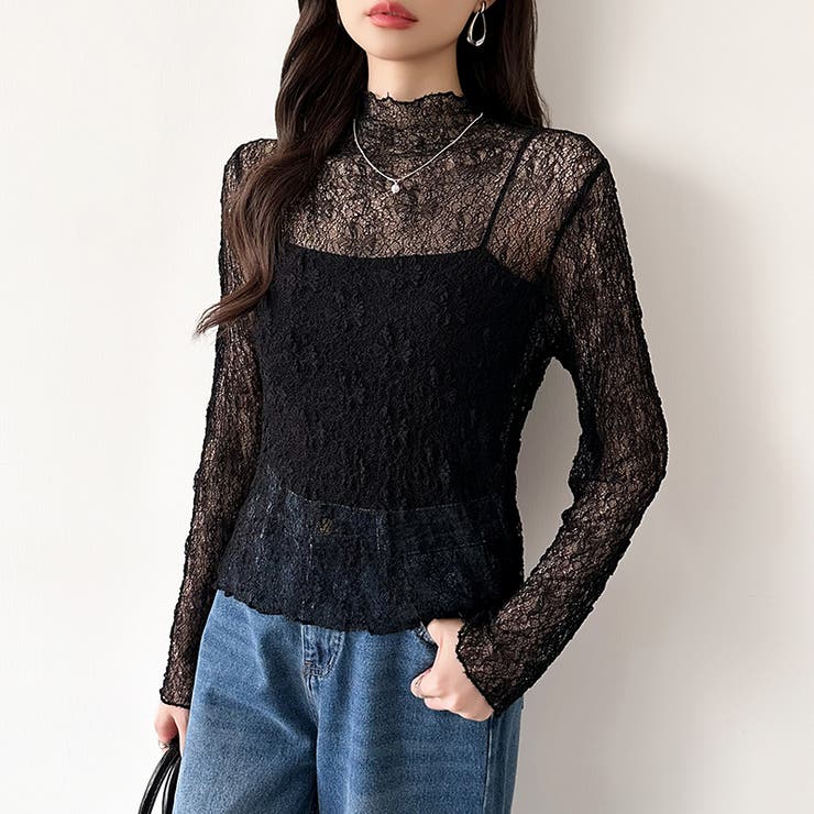 透け感を味方にする、レースシアートップス シアー ハイネック | COCOMOMO | 詳細画像40 