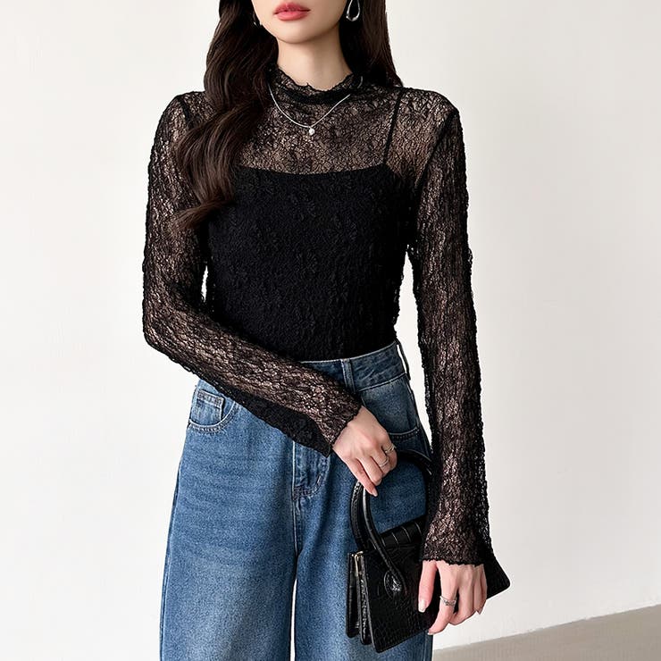 透け感を味方にする、レースシアートップス シアー ハイネック | COCOMOMO | 詳細画像41 