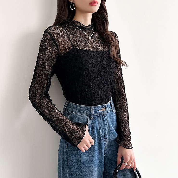 透け感を味方にする、レースシアートップス シアー ハイネック | COCOMOMO | 詳細画像42 