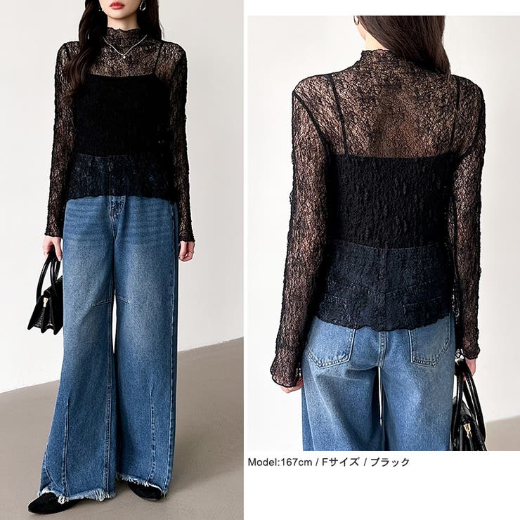 透け感を味方にする、レースシアートップス シアー ハイネック | COCOMOMO | 詳細画像44 