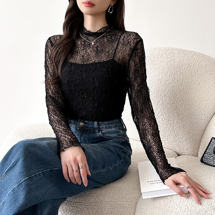 透け感を味方にする、レースシアートップス シアー ハイネック | COCOMOMO | 詳細画像45 