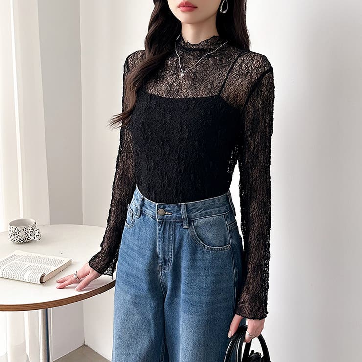 透け感を味方にする、レースシアートップス シアー ハイネック | COCOMOMO | 詳細画像47 