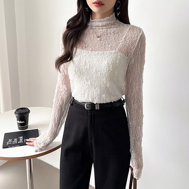 透け感を味方にする、レースシアートップス シアー ハイネック | COCOMOMO | 詳細画像9 