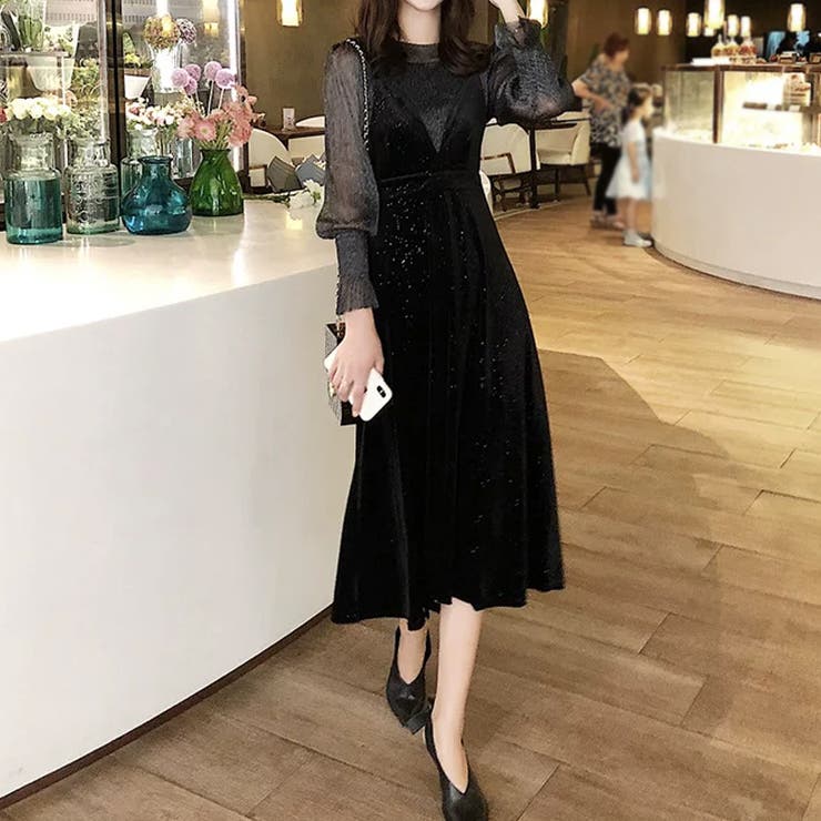 ラメシアーセットアップベロアドレス パーティードレス ベロアワンピース | COCOMOMO | 詳細画像2 