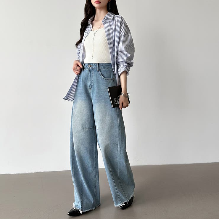 シルエットで魅せるカーブバレルデニム デニムパンツ カーブパンツ | COCOMOMO | 詳細画像14 