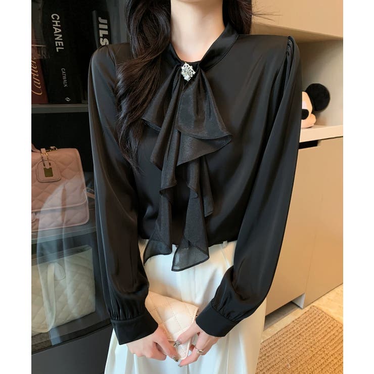 1枚で華やぐビジュー付きブラウス フリルブラウス ボウタイ | COCOMOMO | 詳細画像11 