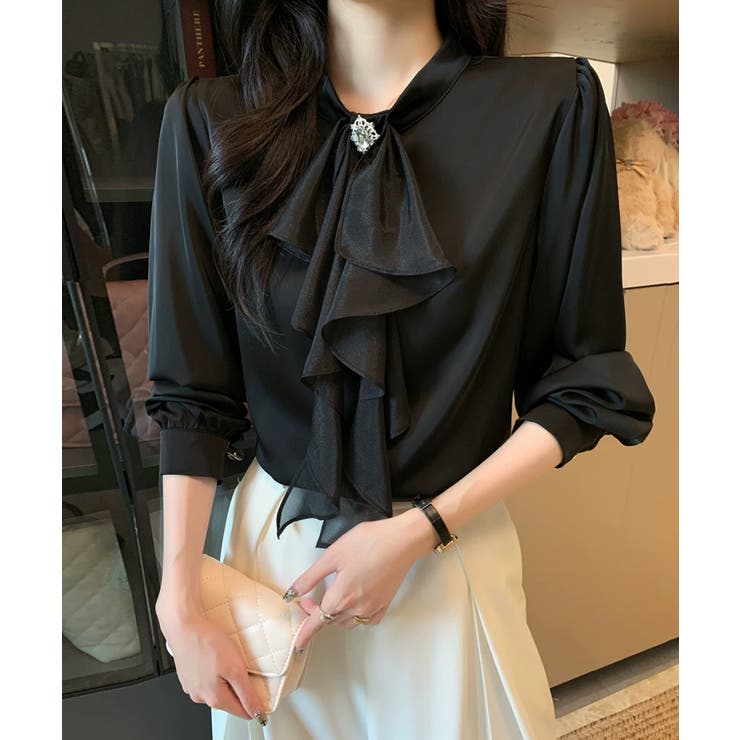 1枚で華やぐビジュー付きブラウス フリルブラウス ボウタイ | COCOMOMO | 詳細画像13 