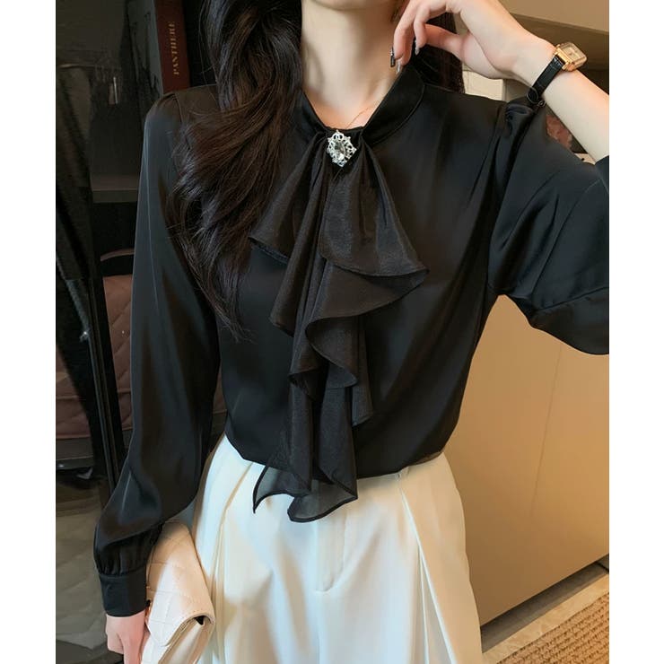 1枚で華やぐビジュー付きブラウス フリルブラウス ボウタイ | COCOMOMO | 詳細画像15 