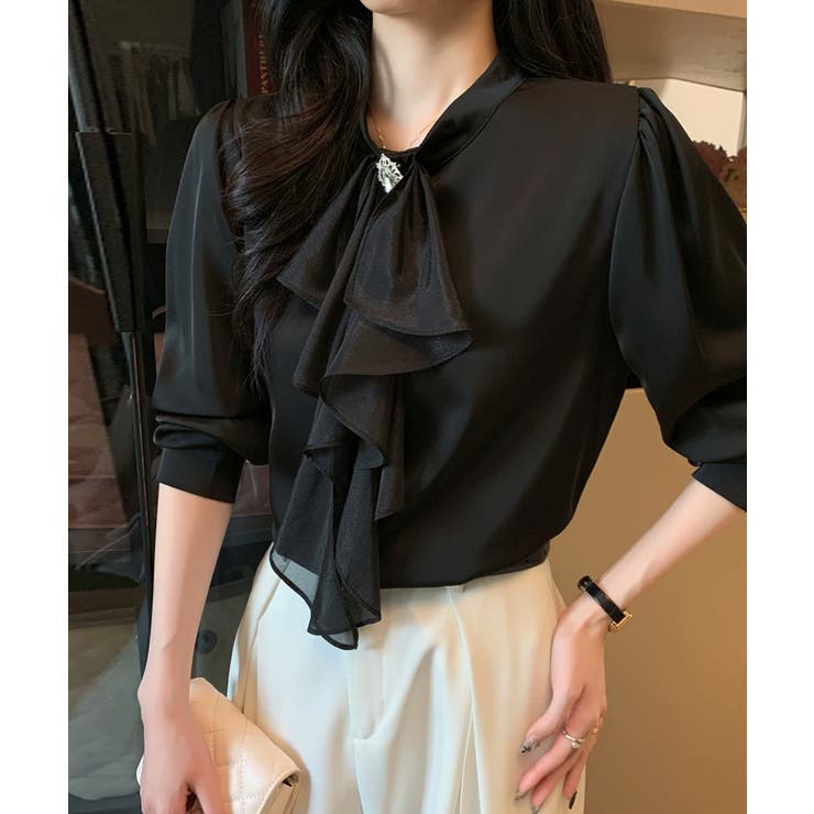 1枚で華やぐビジュー付きブラウス フリルブラウス ボウタイ | COCOMOMO | 詳細画像16 