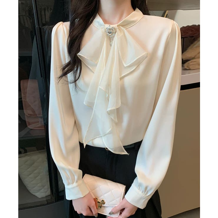 1枚で華やぐビジュー付きブラウス フリルブラウス ボウタイ | COCOMOMO | 詳細画像2 