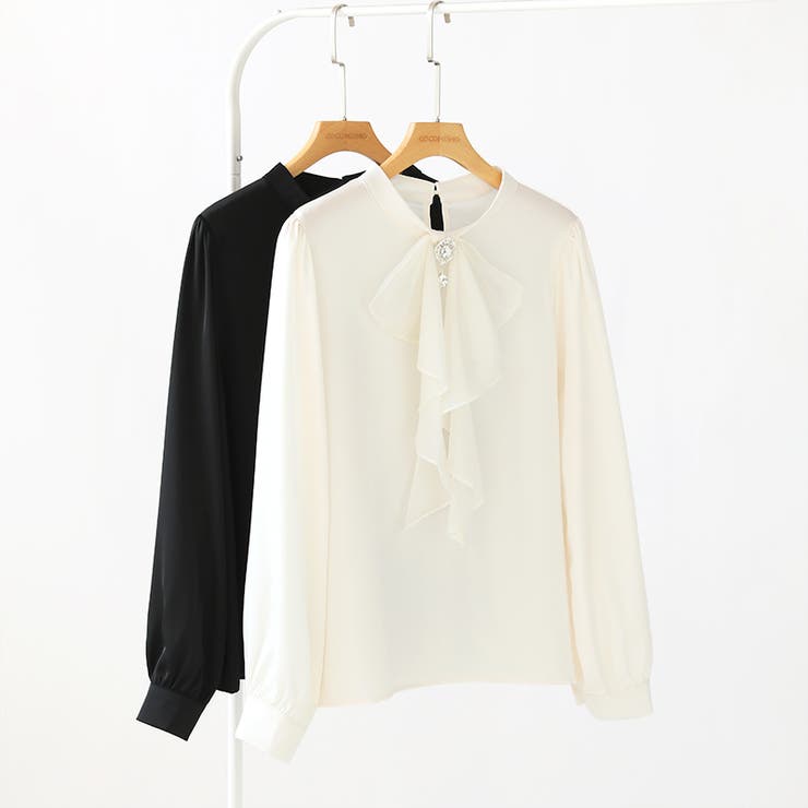 1枚で華やぐビジュー付きブラウス フリルブラウス ボウタイ | COCOMOMO | 詳細画像19 