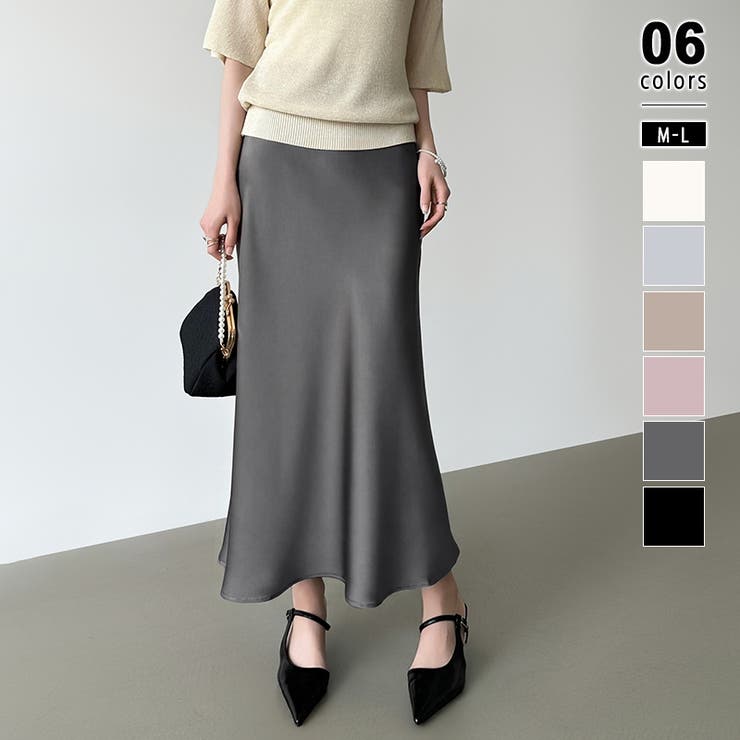ダークグレー | 艶と落ち感でオンオフ映える。サテンマーメイドスカート サテンスカート マーメイド… | COCOMOMO
